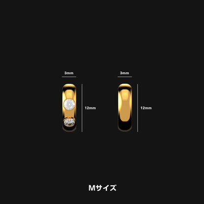 ダイヤモンド ゴールド フープ イヤリング Mサイズ
